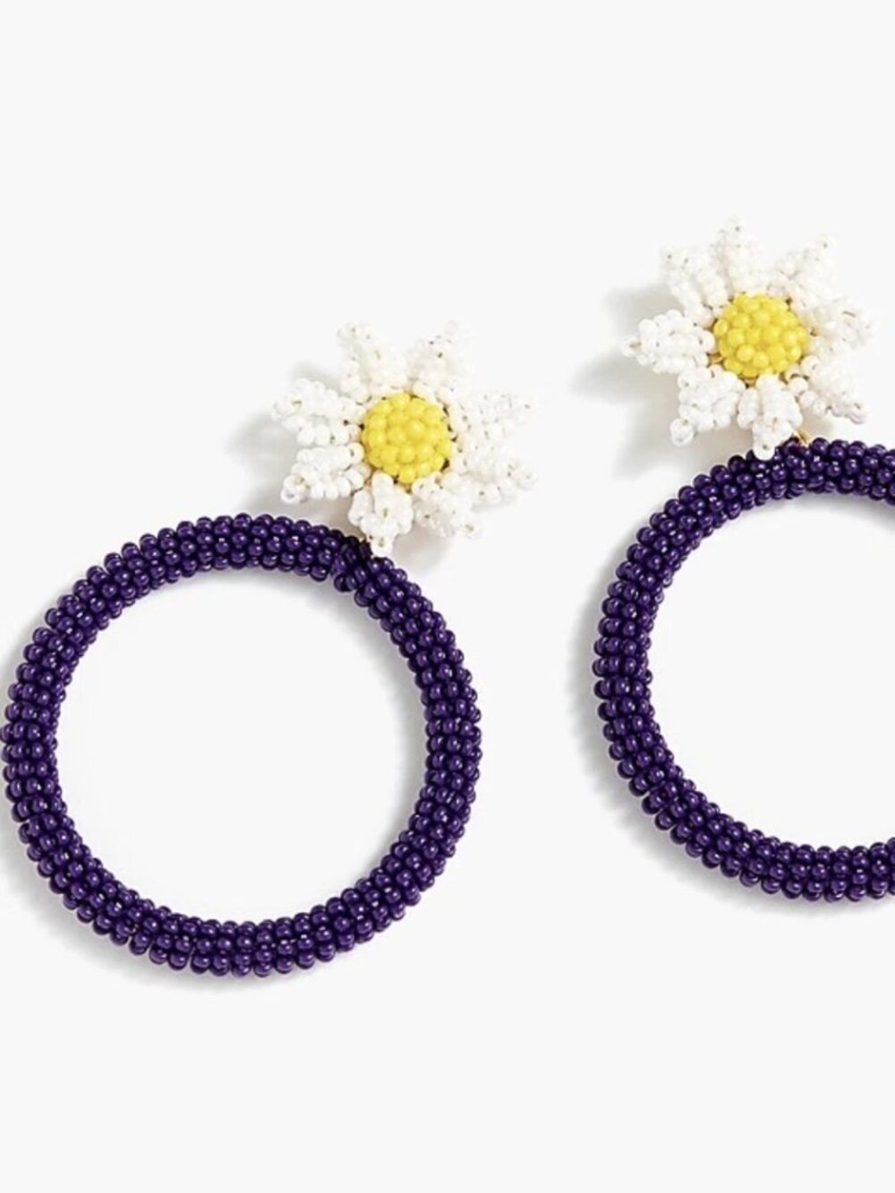 J.Crew Alison Lou X J.Crew beaded daisy drop-hoop earrings-K0838-VIVID PLUM-NWT